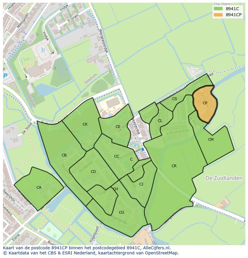 Afbeelding van het postcodegebied 8941 CP op de kaart.