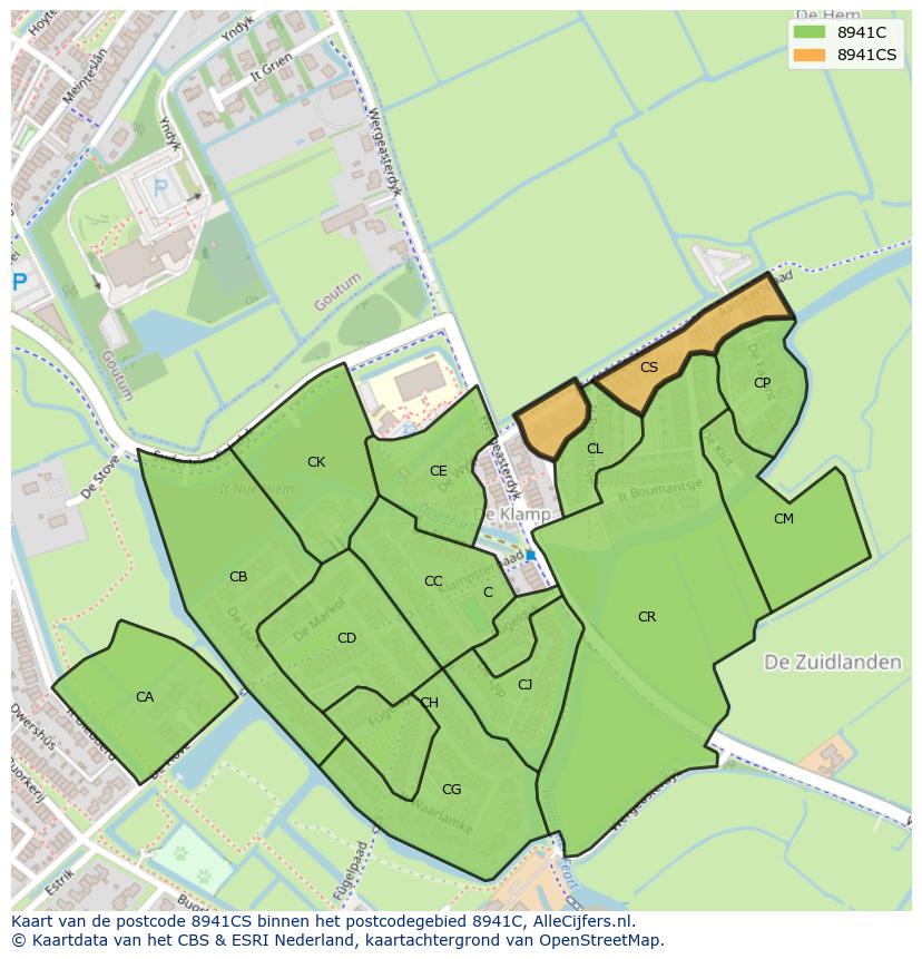 Afbeelding van het postcodegebied 8941 CS op de kaart.