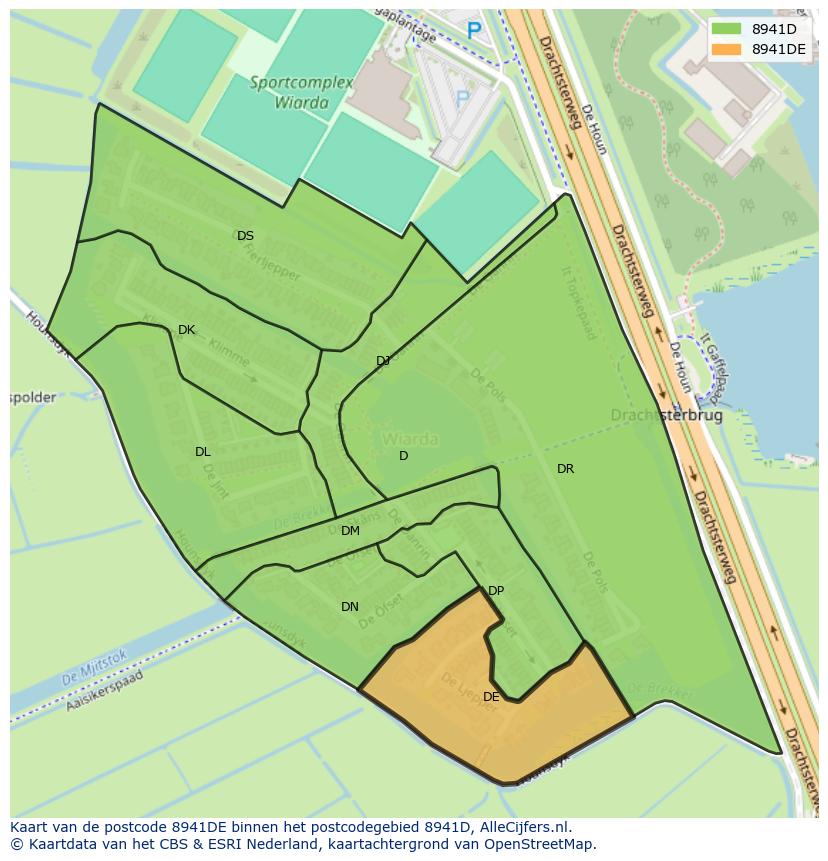 Afbeelding van het postcodegebied 8941 DE op de kaart.