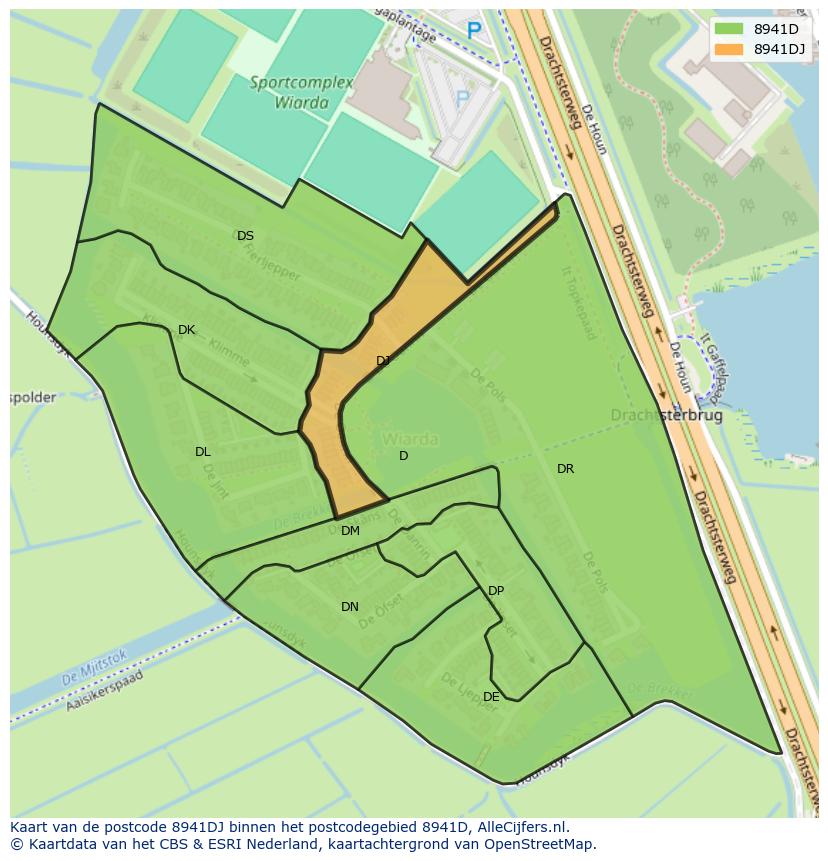 Afbeelding van het postcodegebied 8941 DJ op de kaart.