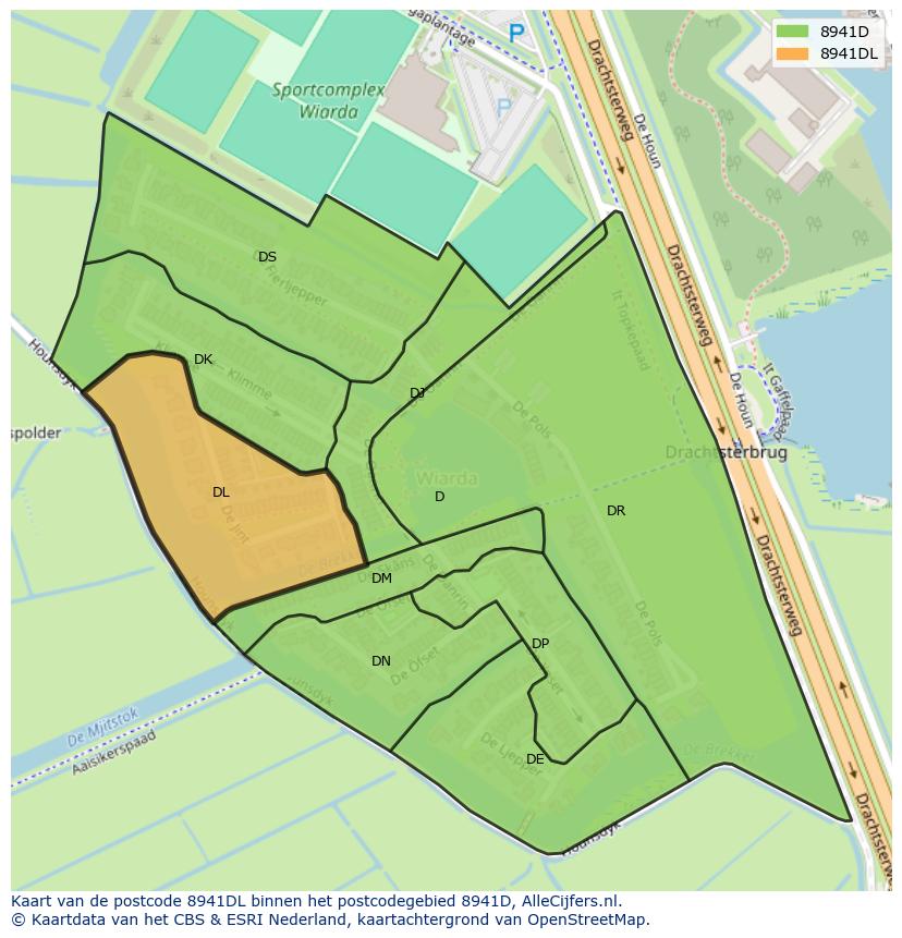 Afbeelding van het postcodegebied 8941 DL op de kaart.