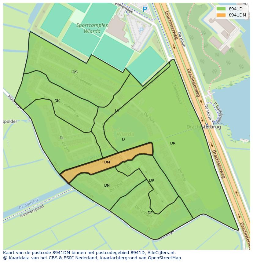 Afbeelding van het postcodegebied 8941 DM op de kaart.