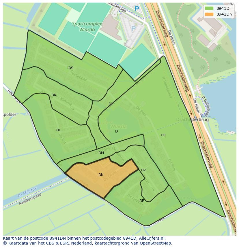 Afbeelding van het postcodegebied 8941 DN op de kaart.