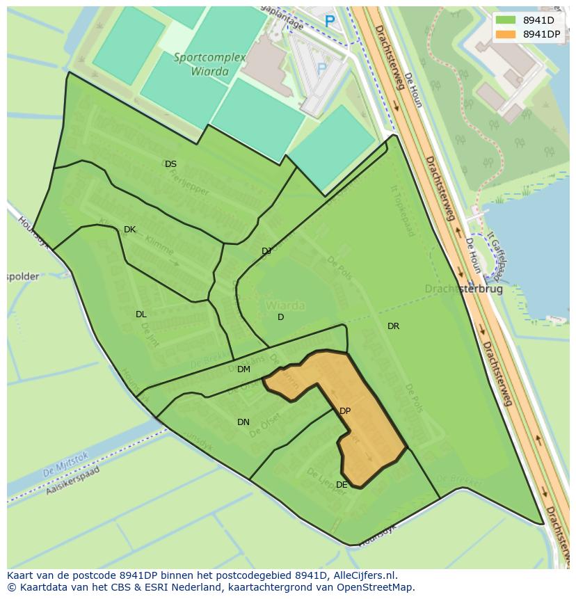 Afbeelding van het postcodegebied 8941 DP op de kaart.