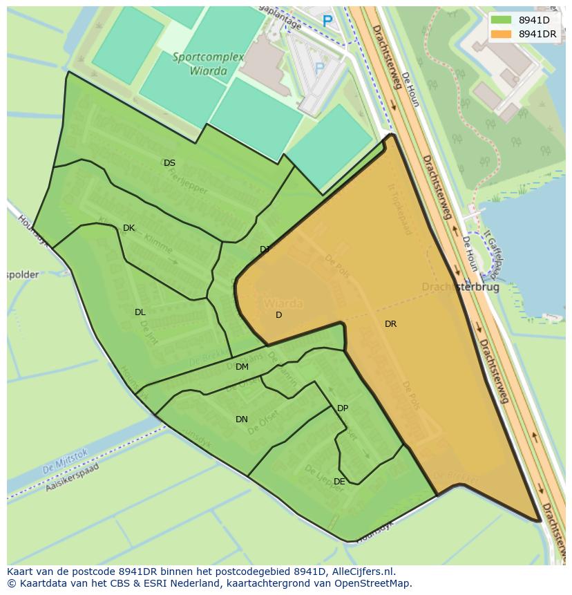 Afbeelding van het postcodegebied 8941 DR op de kaart.