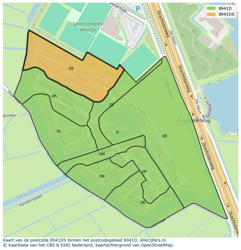 Afbeelding van het postcodegebied 8941 DS op de kaart.