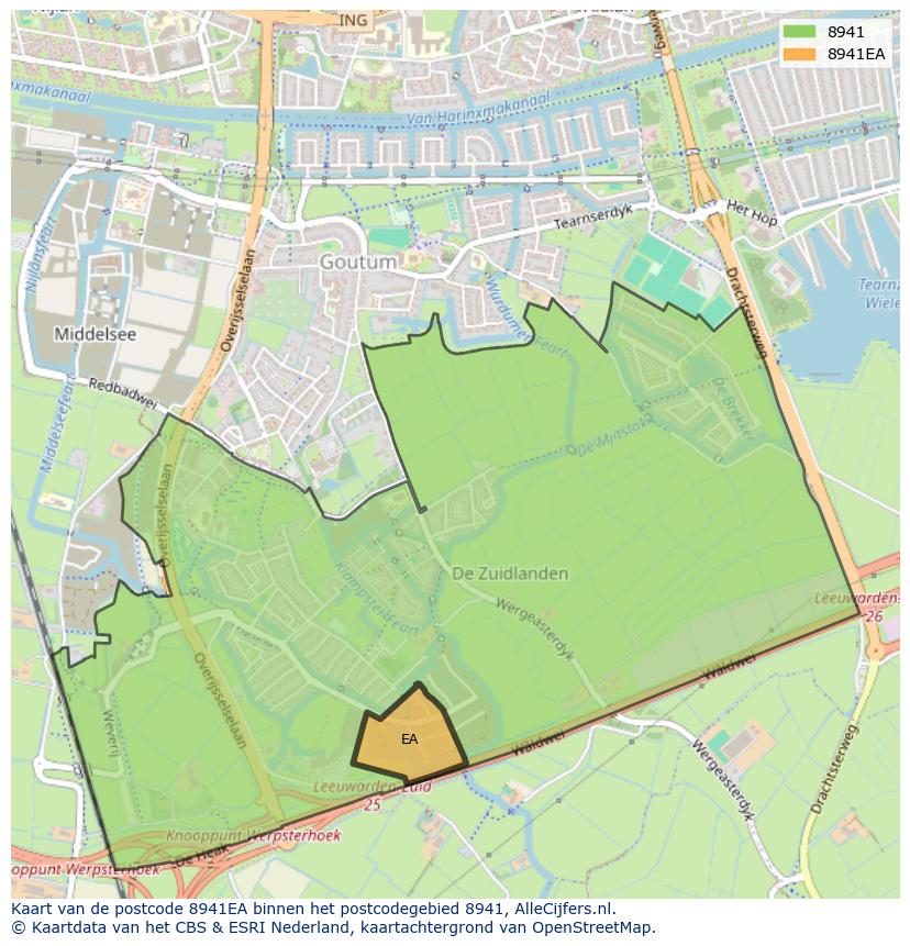 Afbeelding van het postcodegebied 8941 EA op de kaart.