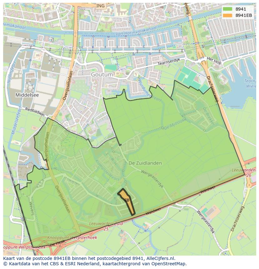 Afbeelding van het postcodegebied 8941 EB op de kaart.