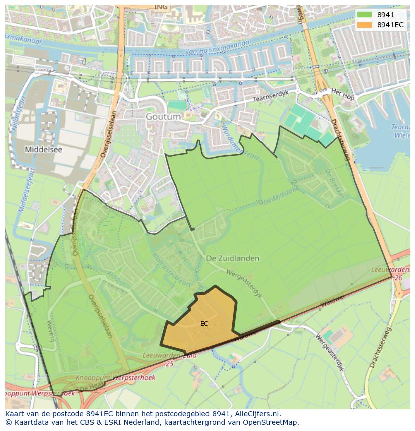 Afbeelding van het postcodegebied 8941 EC op de kaart.