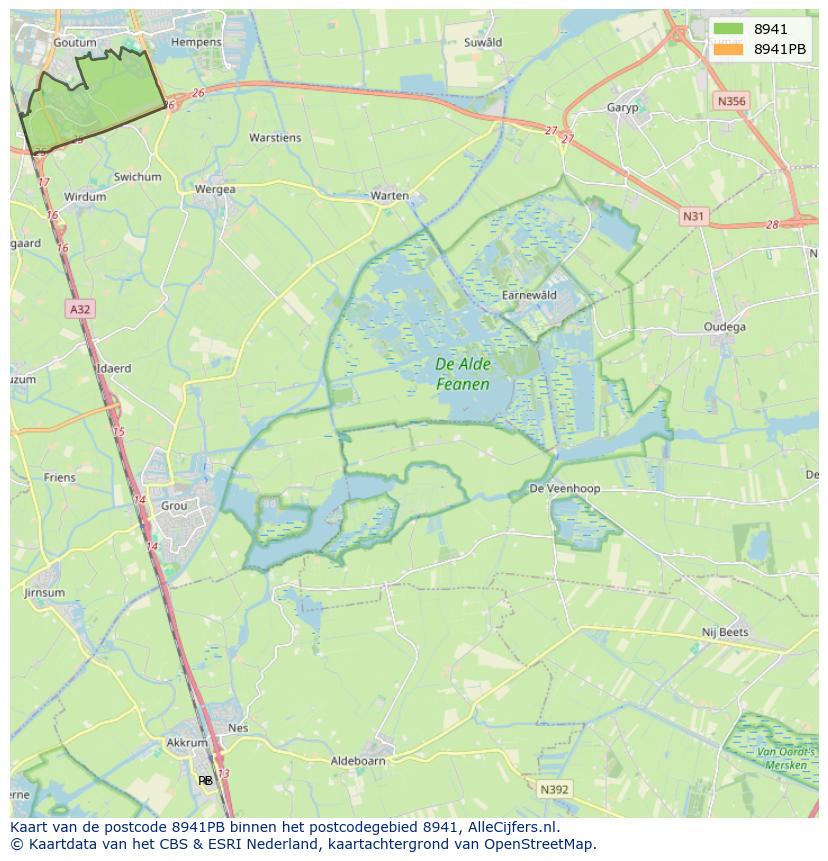 Afbeelding van het postcodegebied 8941 PB op de kaart.