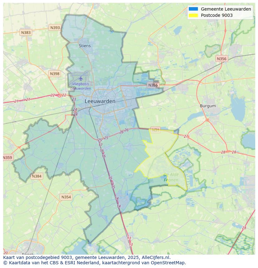 Afbeelding van het postcodegebied 9003 op de kaart.