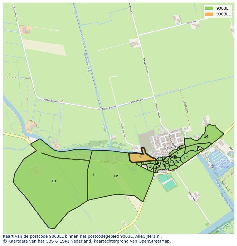 Afbeelding van het postcodegebied 9003 LL op de kaart.
