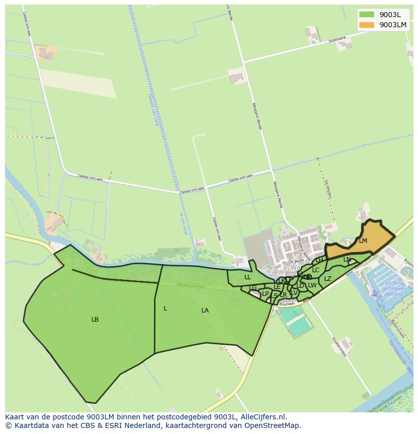 Afbeelding van het postcodegebied 9003 LM op de kaart.