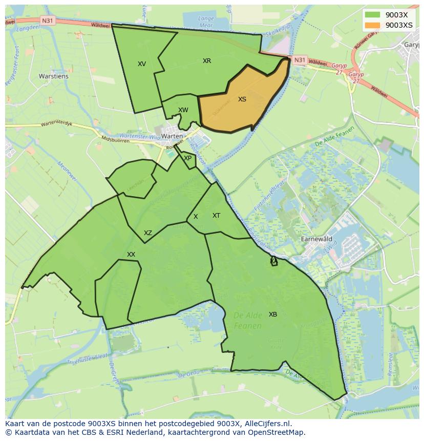 Afbeelding van het postcodegebied 9003 XS op de kaart.