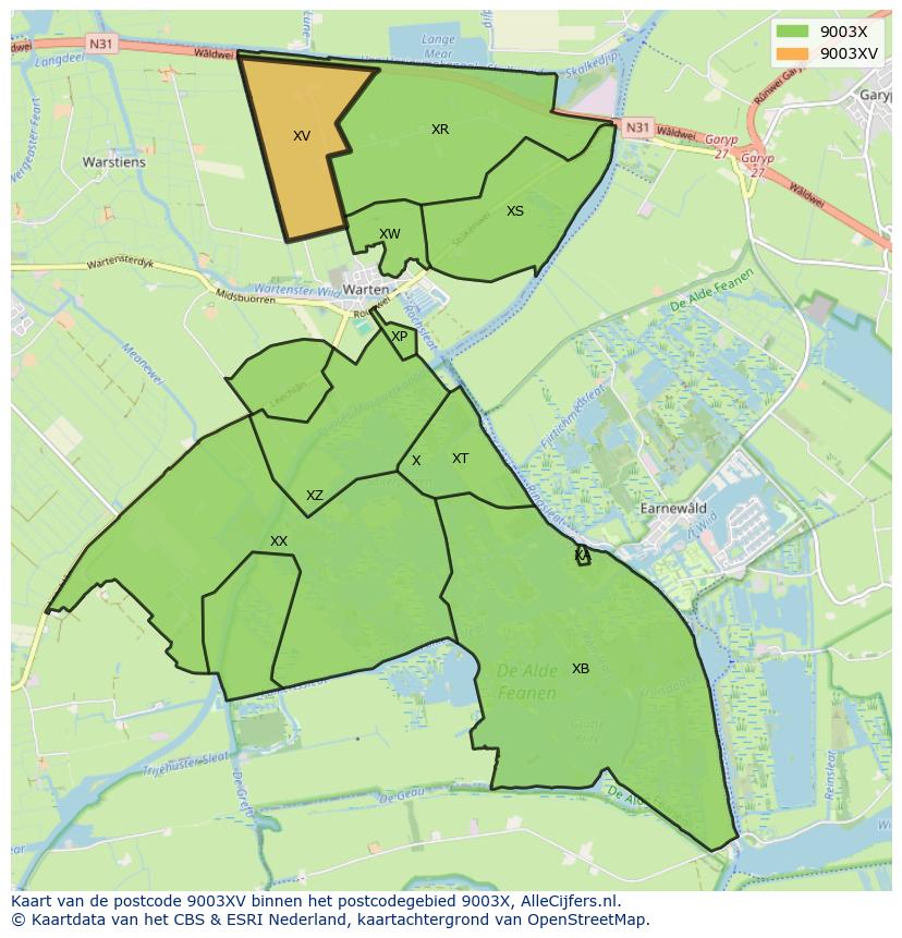 Afbeelding van het postcodegebied 9003 XV op de kaart.