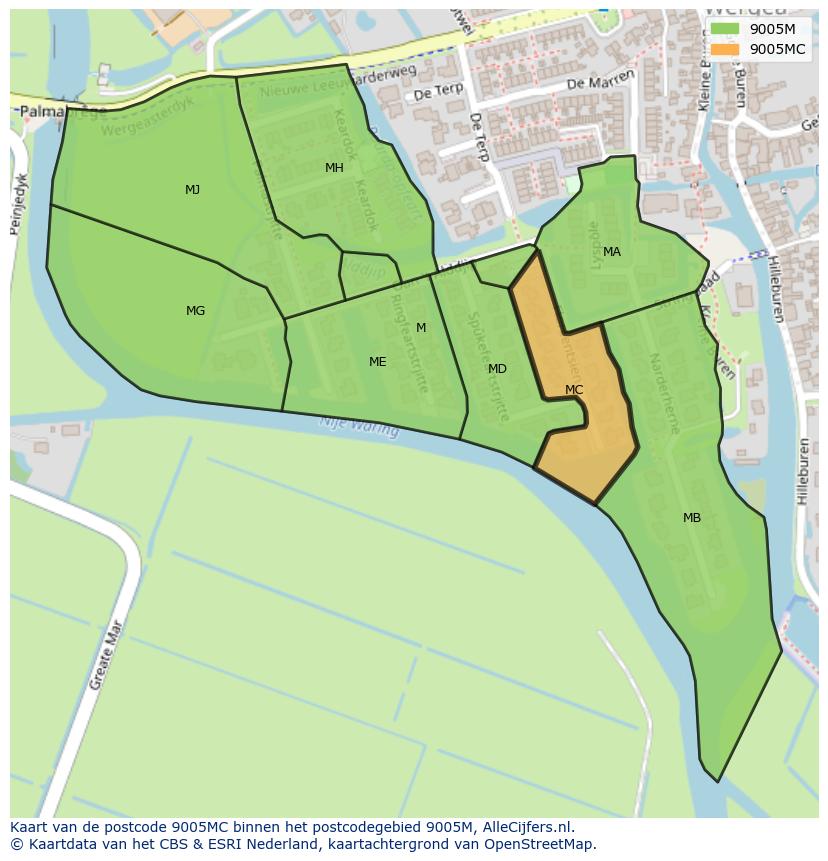 Afbeelding van het postcodegebied 9005 MC op de kaart.