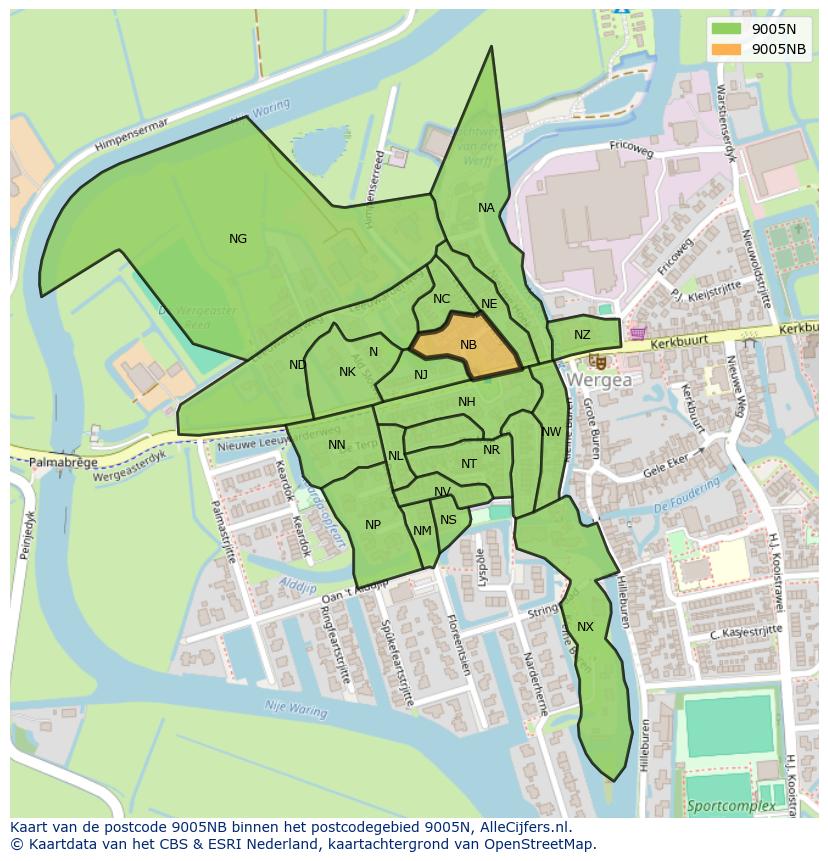 Afbeelding van het postcodegebied 9005 NB op de kaart.