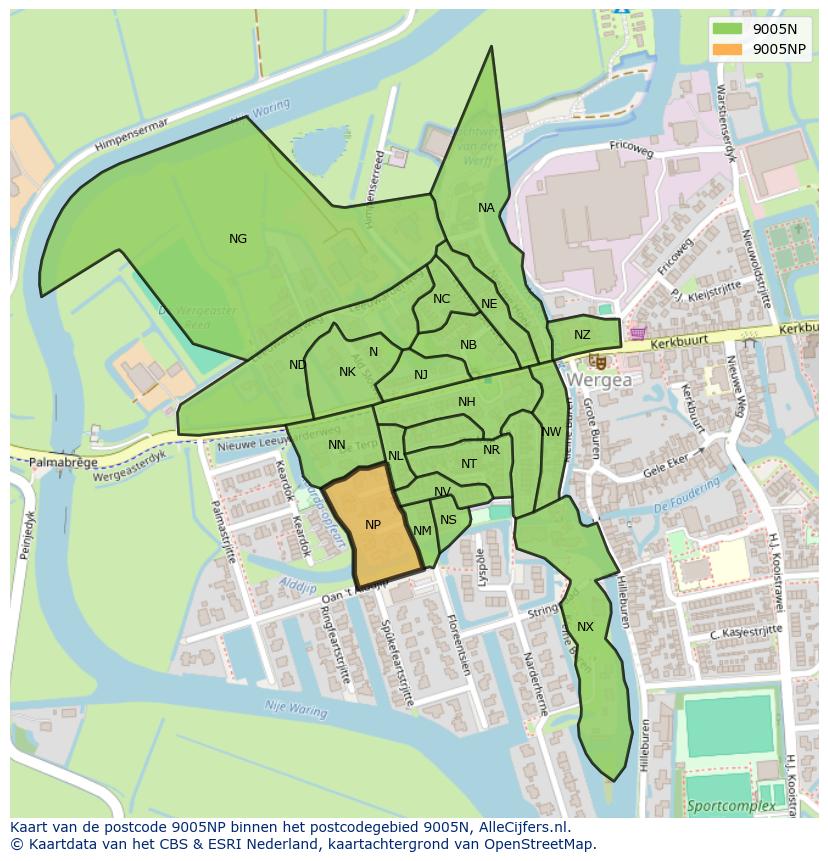 Afbeelding van het postcodegebied 9005 NP op de kaart.