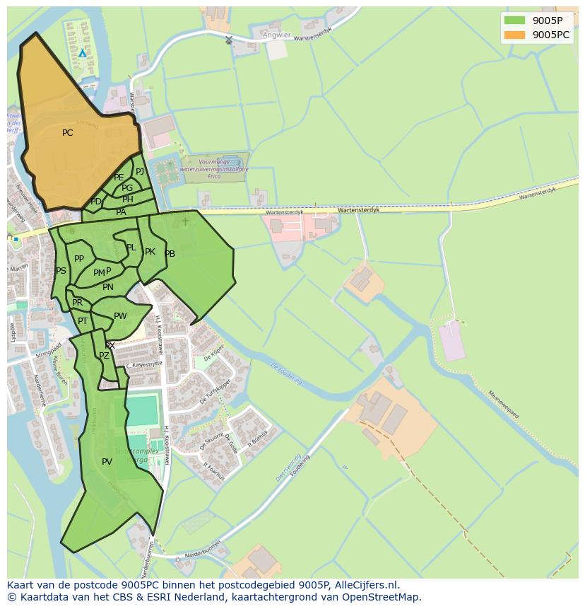 Afbeelding van het postcodegebied 9005 PC op de kaart.
