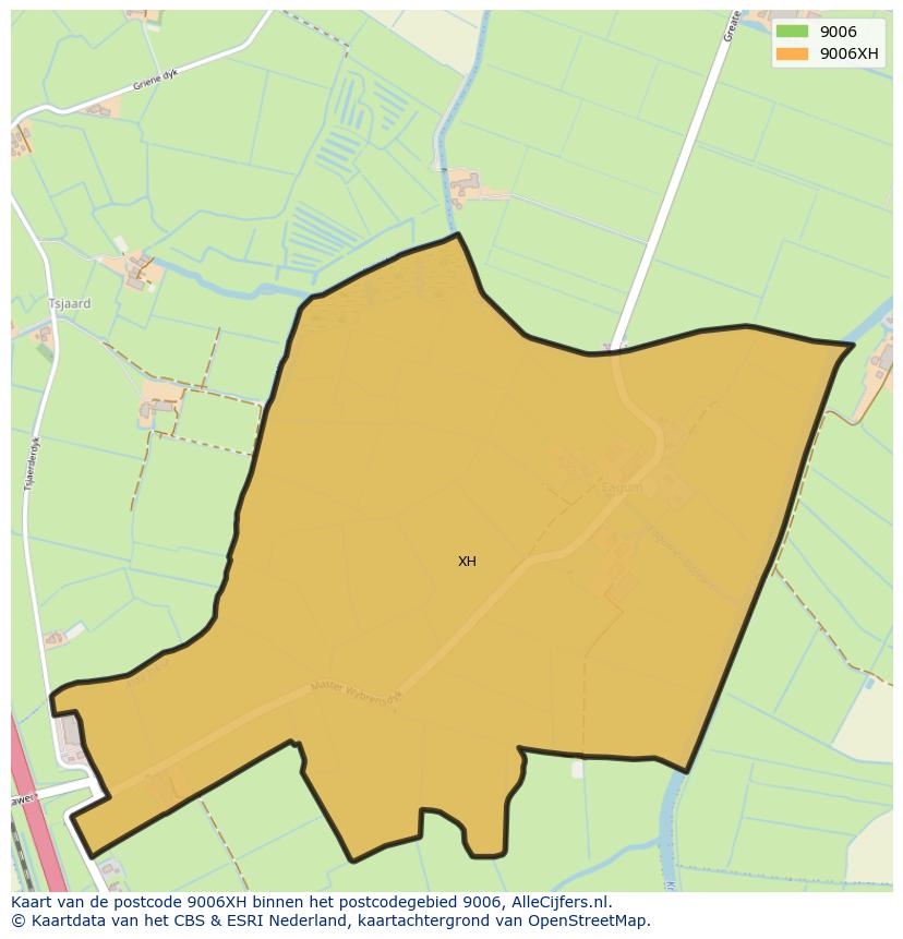 Afbeelding van het postcodegebied 9006 XH op de kaart.