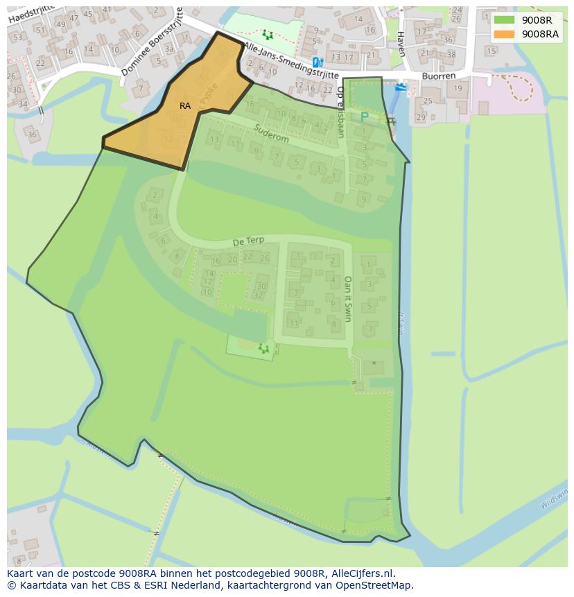 Afbeelding van het postcodegebied 9008 RA op de kaart.