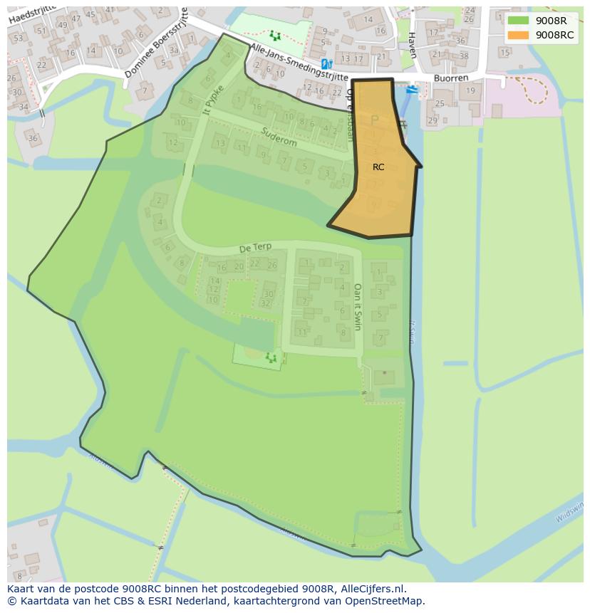 Afbeelding van het postcodegebied 9008 RC op de kaart.
