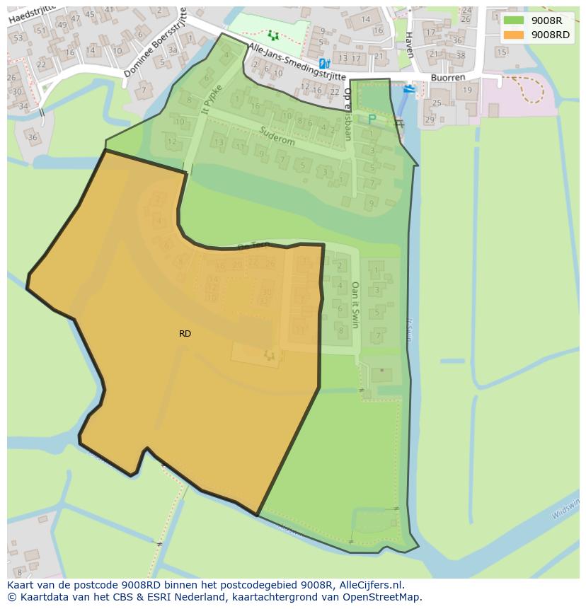 Afbeelding van het postcodegebied 9008 RD op de kaart.