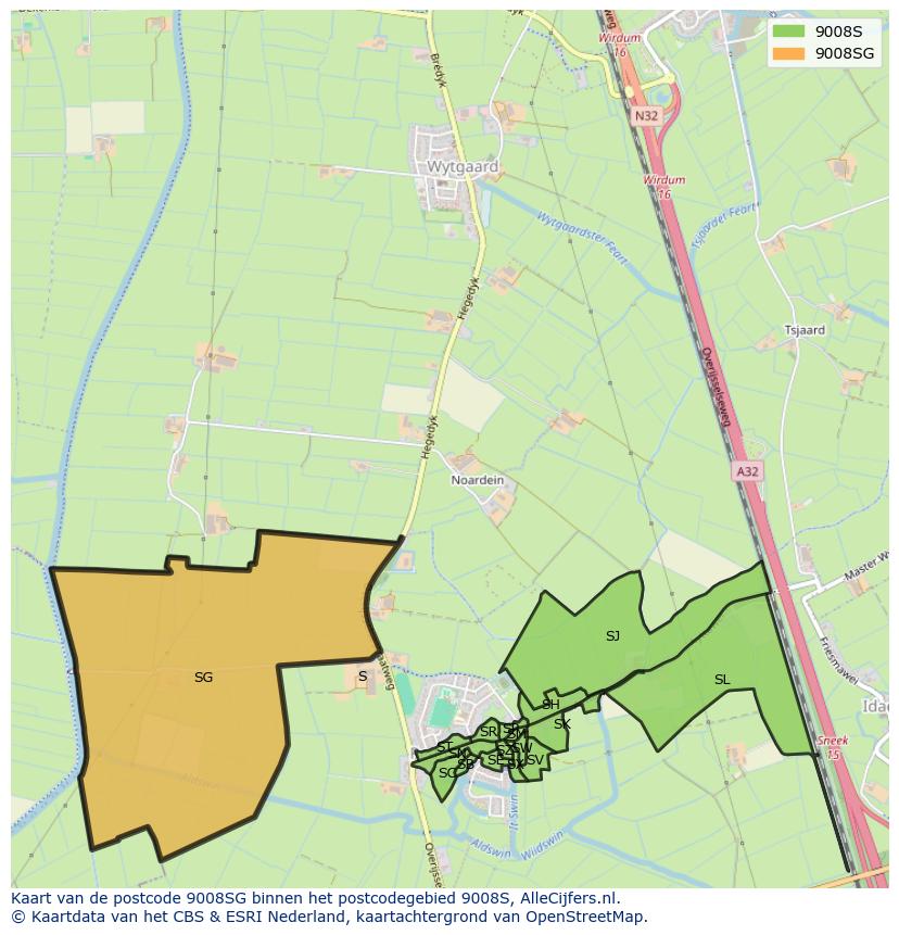 Afbeelding van het postcodegebied 9008 SG op de kaart.