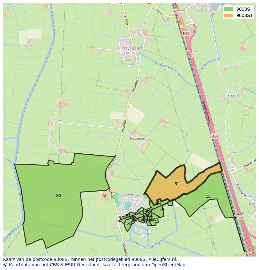 Afbeelding van het postcodegebied 9008 SJ op de kaart.
