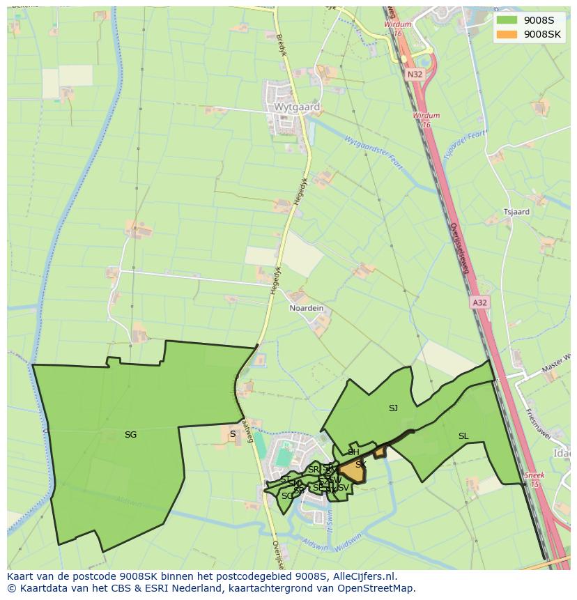 Afbeelding van het postcodegebied 9008 SK op de kaart.
