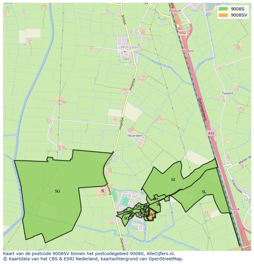 Afbeelding van het postcodegebied 9008 SV op de kaart.