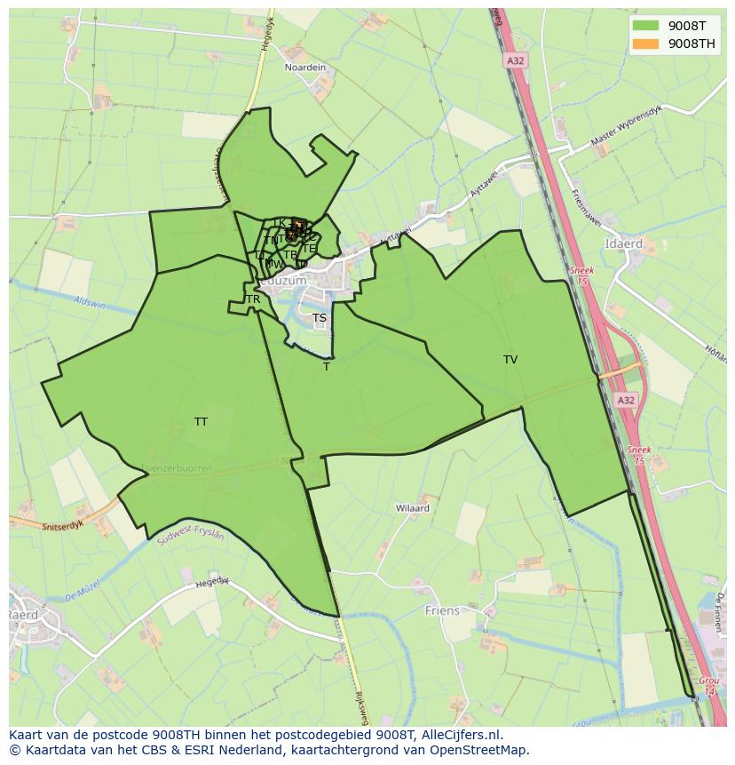 Afbeelding van het postcodegebied 9008 TH op de kaart.