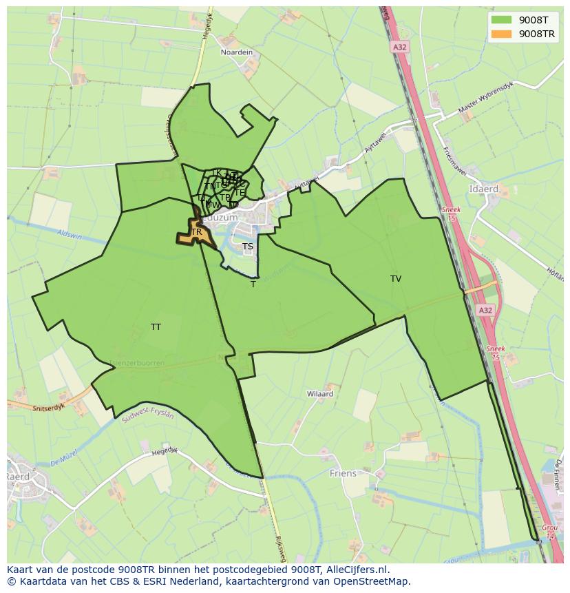 Afbeelding van het postcodegebied 9008 TR op de kaart.