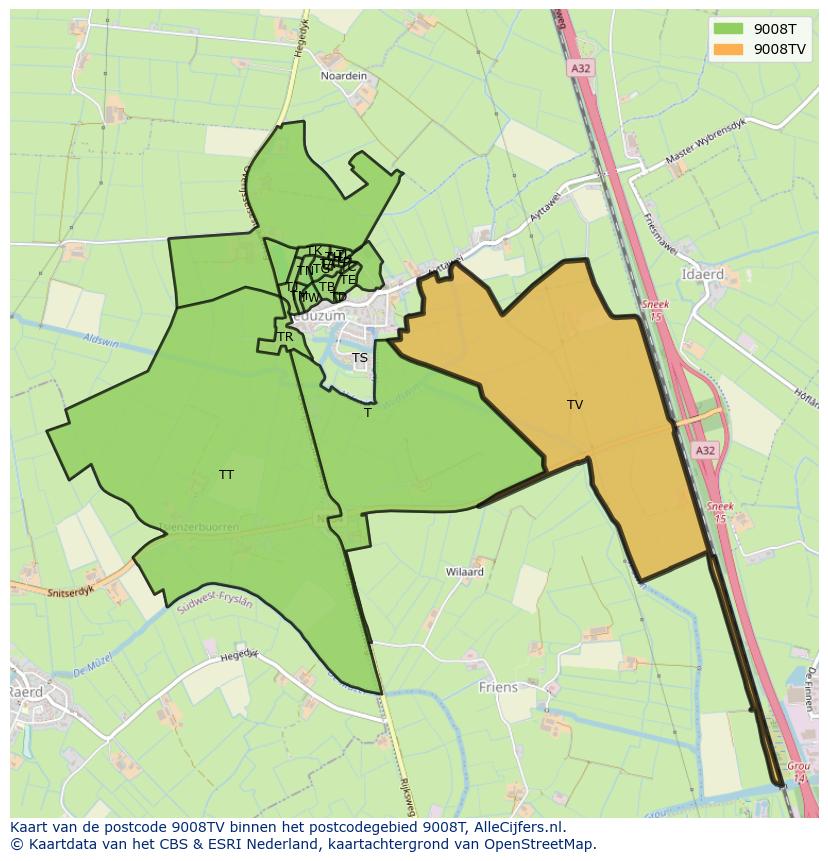 Afbeelding van het postcodegebied 9008 TV op de kaart.