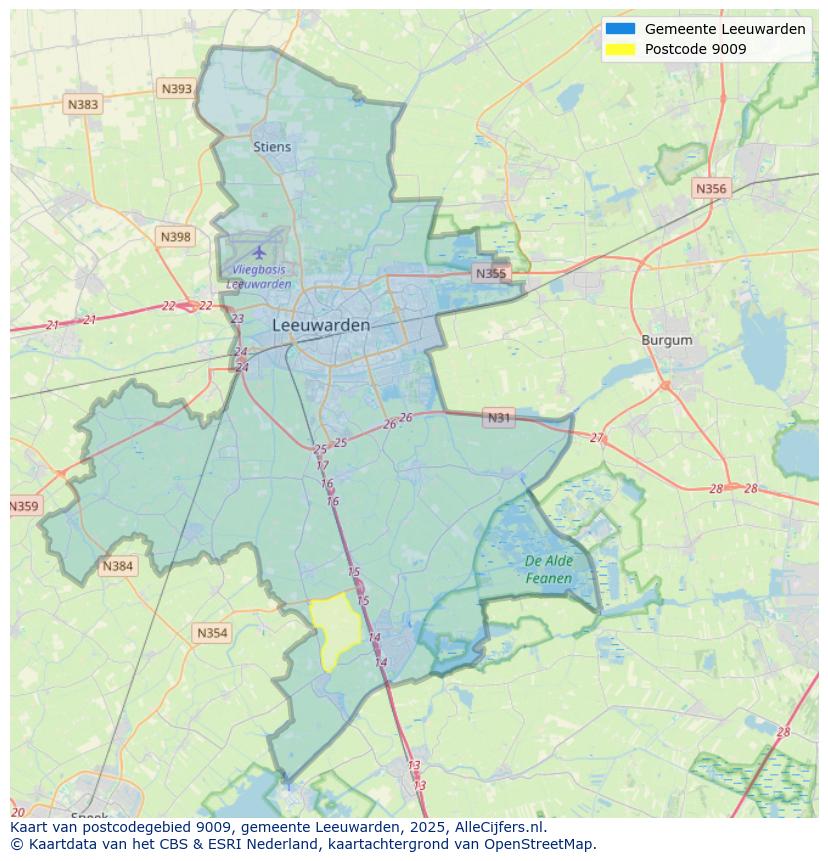 Afbeelding van het postcodegebied 9009 op de kaart.