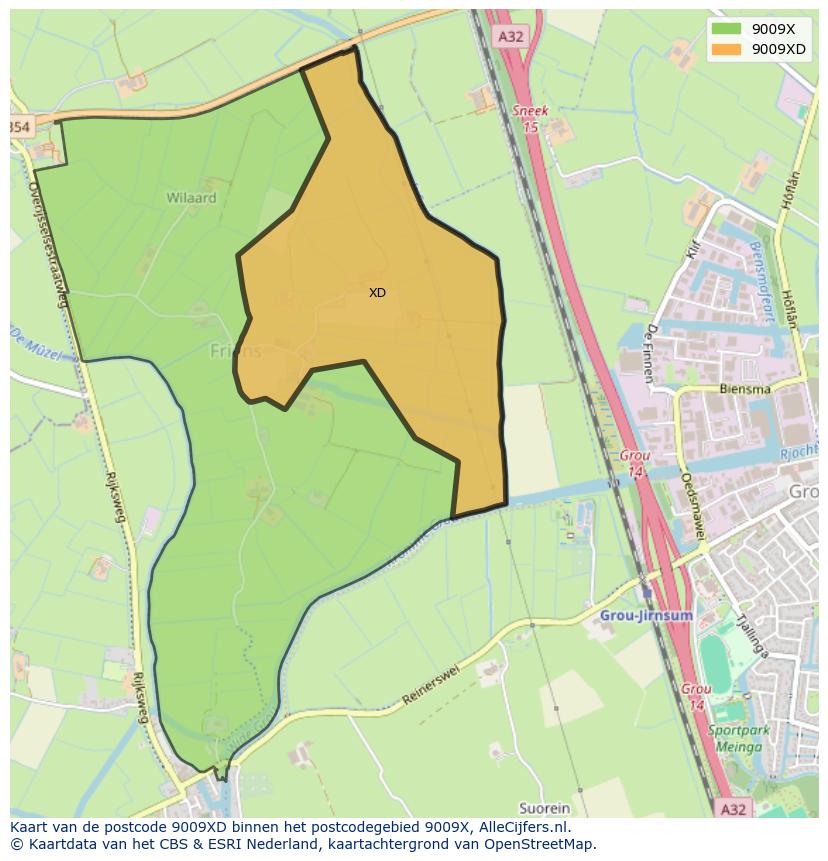 Afbeelding van het postcodegebied 9009 XD op de kaart.