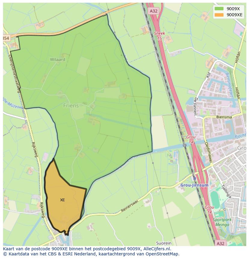Afbeelding van het postcodegebied 9009 XE op de kaart.