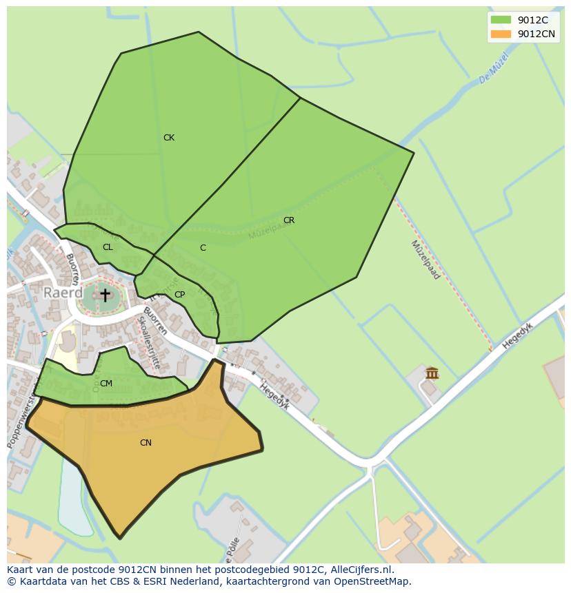 Afbeelding van het postcodegebied 9012 CN op de kaart.