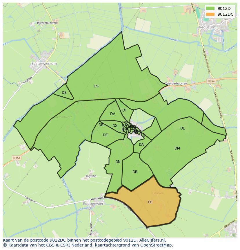 Afbeelding van het postcodegebied 9012 DC op de kaart.