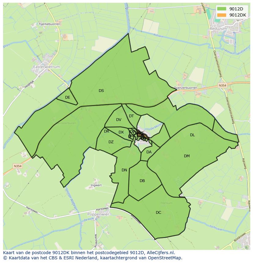 Afbeelding van het postcodegebied 9012 DK op de kaart.