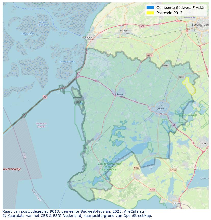 Afbeelding van het postcodegebied 9013 op de kaart.