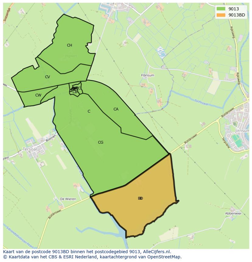 Afbeelding van het postcodegebied 9013 BD op de kaart.