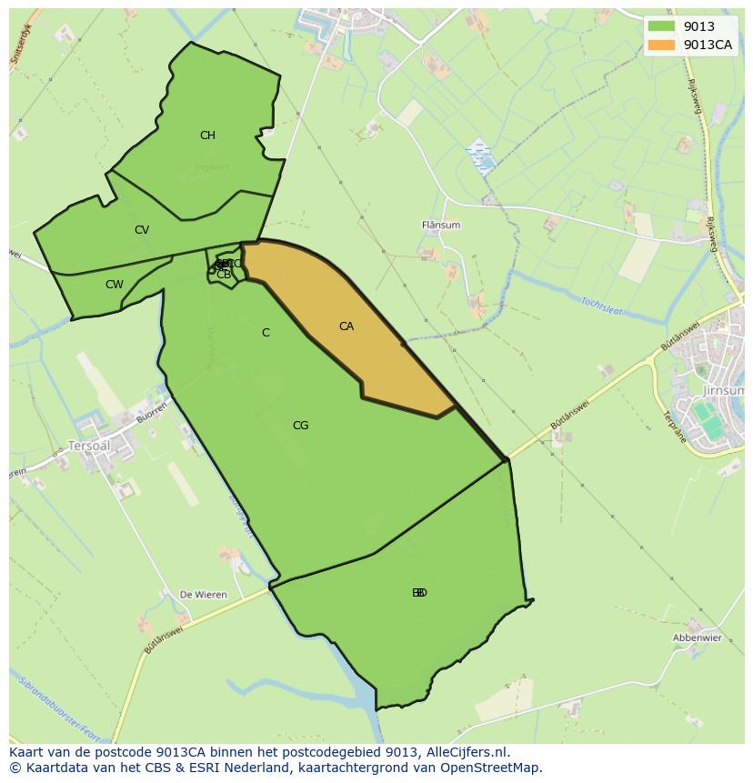 Afbeelding van het postcodegebied 9013 CA op de kaart.