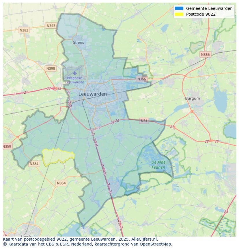 Afbeelding van het postcodegebied 9022 op de kaart.