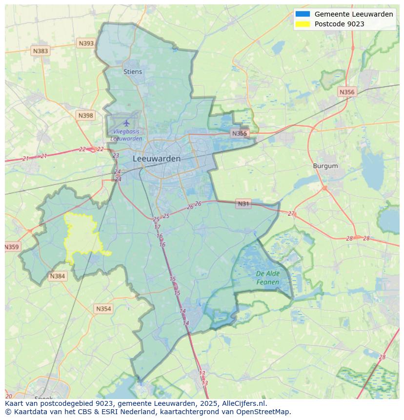 Afbeelding van het postcodegebied 9023 op de kaart.