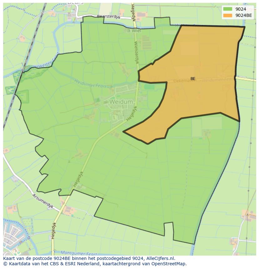 Afbeelding van het postcodegebied 9024 BE op de kaart.