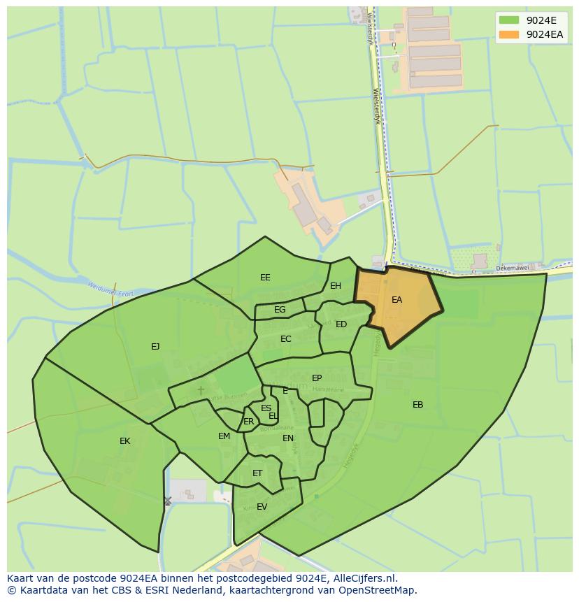 Afbeelding van het postcodegebied 9024 EA op de kaart.