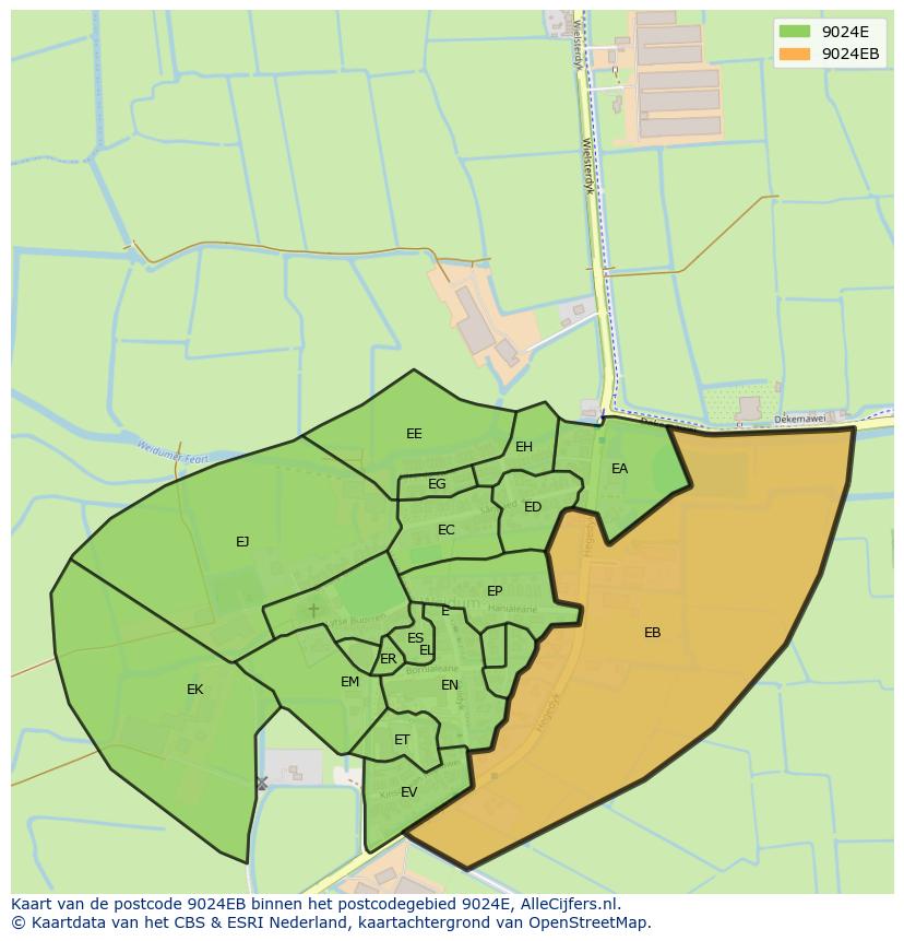Afbeelding van het postcodegebied 9024 EB op de kaart.