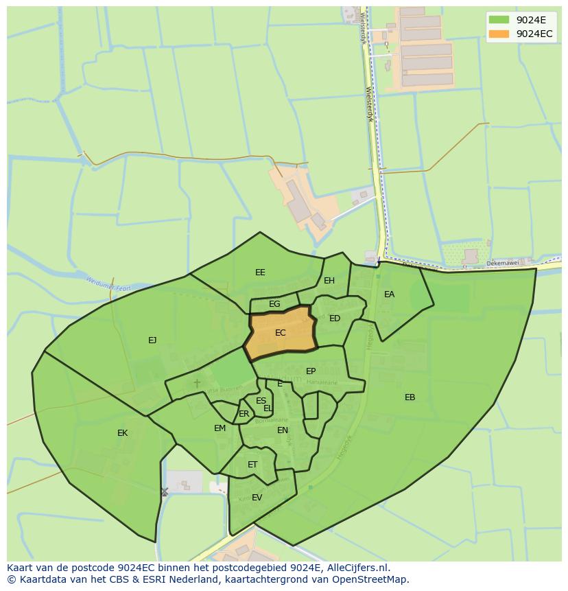 Afbeelding van het postcodegebied 9024 EC op de kaart.
