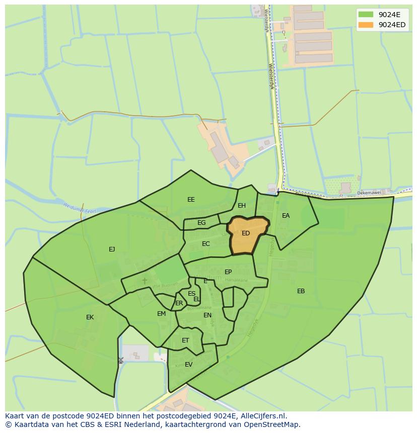 Afbeelding van het postcodegebied 9024 ED op de kaart.